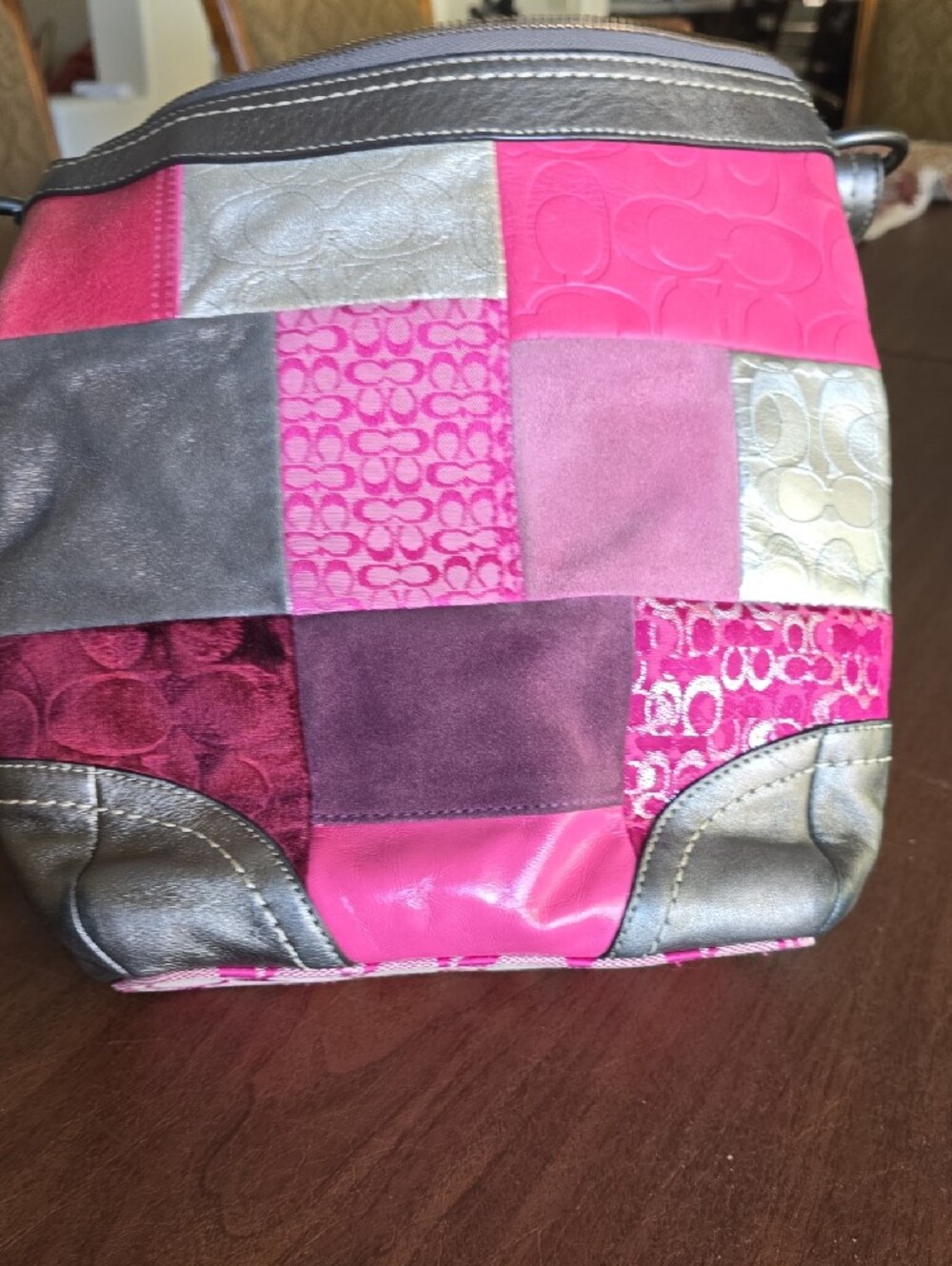 Coach Patchwork Leather Crossbody Bag in Pink & Metallic Silver - Picture 3 of 15